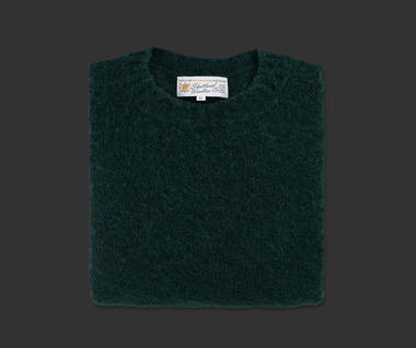 Shetland Wool Crew Neck Sweater (Forest)