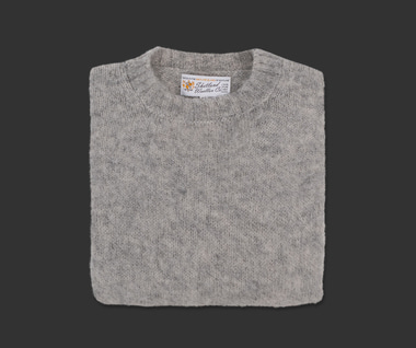 Shetland Wool Crew Neck Sweater (Silver)