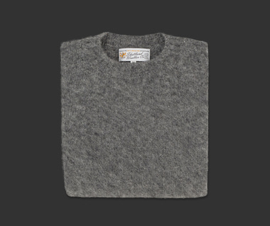Shetland Wool Crew Neck Sweater (Medium Grey)